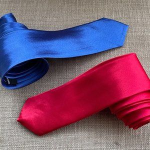 Lot of 2 Ties Men Necktie Fashion Skinny Ties Blue/Red Slim Fit Ties New